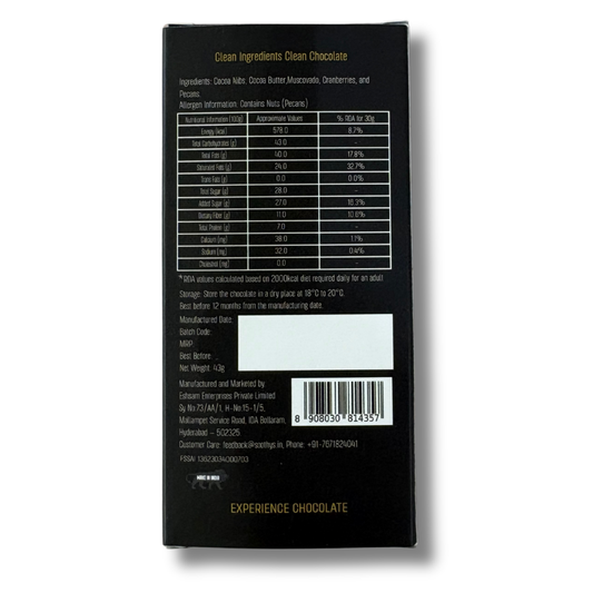 Pack Of 5 | 70% Dark Chocolate Bars Cranberry and Pecans | Vegan | 43 gms