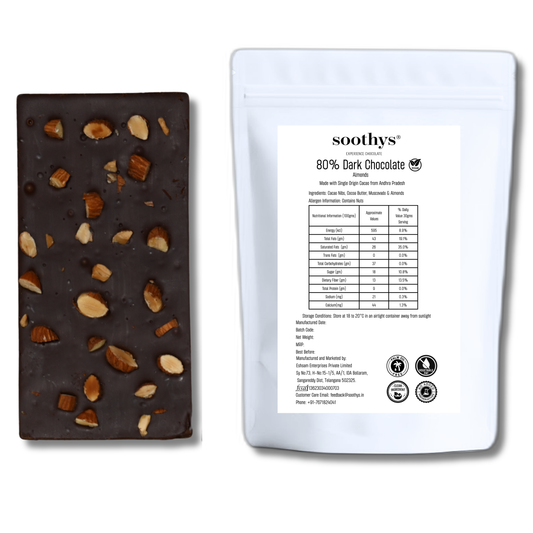 80% Dark Almond Vegan Chocolate Bars| 88gms