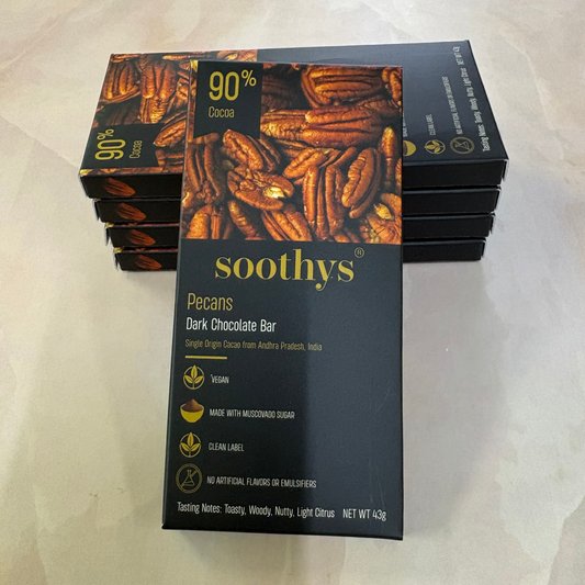 Pack Of 5 | 90% Dark Chocolate Bars | Pecans |Vegan | 43 gms