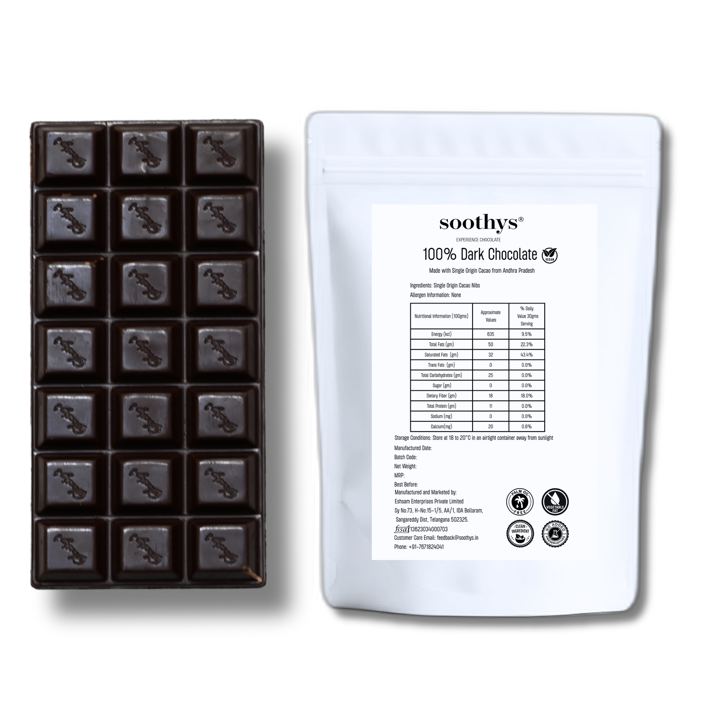 100% Dark Chocolate Bars Vegan |Sugar Free| 88gms