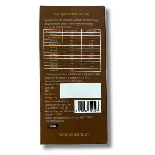 Pack Of 5 | 70% Dark Chocolate Bars | Candied Orange| Vegan | 43 gms