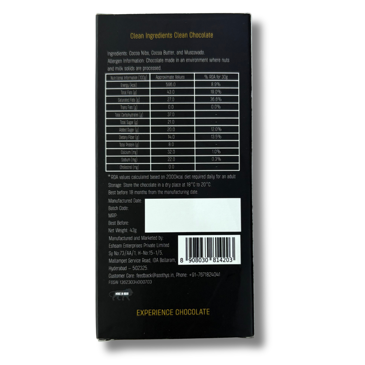 Value Combo - 80% Dark Vegan Chocolate Bars (43 grams - 5 bars)