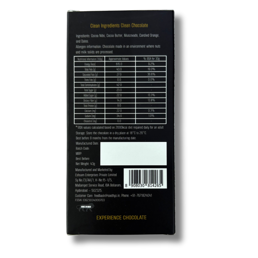Pack Of 5 | 80% Dark Chocolate Bars |Orange and Dates| Vegan| 43 gms