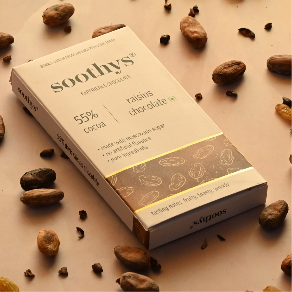 Soothys 55% Dark Raisins Craft Chocolate Bar