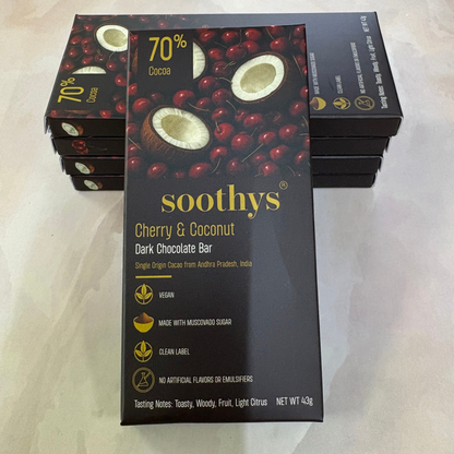 Pack Of 5 | 70% Dark Chocolate Cherry and Coconut | 43 gms