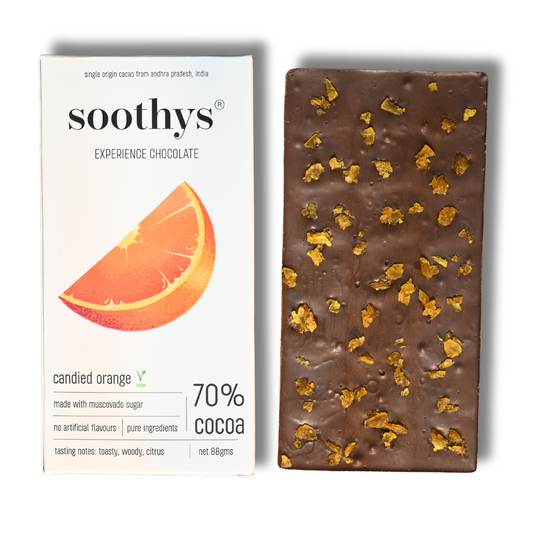 70% Dark Vegan Chocolate Bars Candied Orange | 88gms