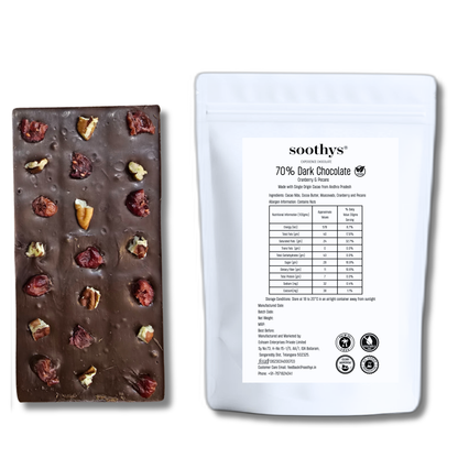 70% Dark Vegan Chocolate Bars Cranberry and Pecans | 88gms