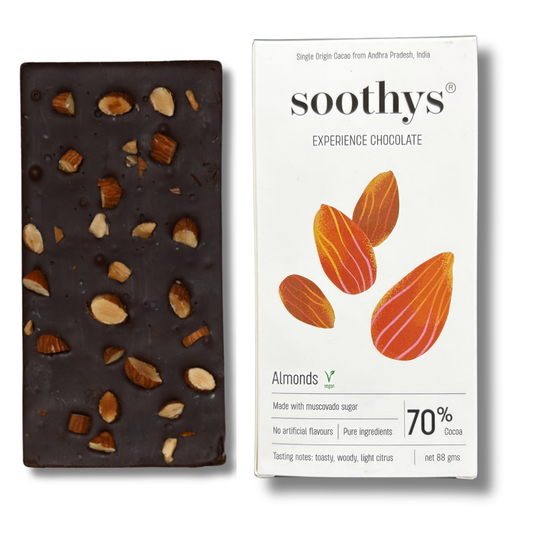 70% Dark Almond Vegan Chocolate Bars| 88gms