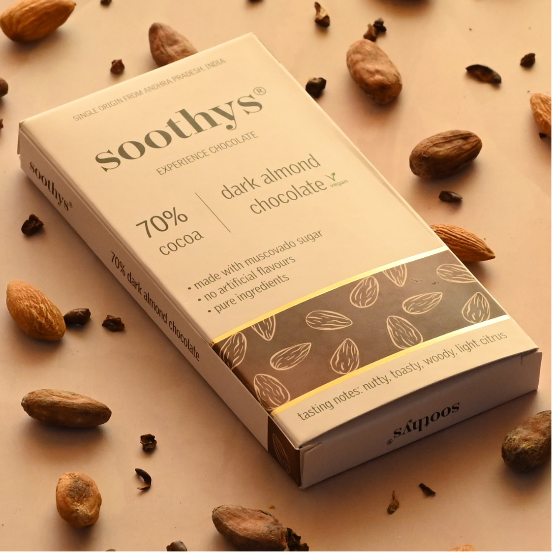 Soothys 70% Dark Almond Vegan Chocolate Bar