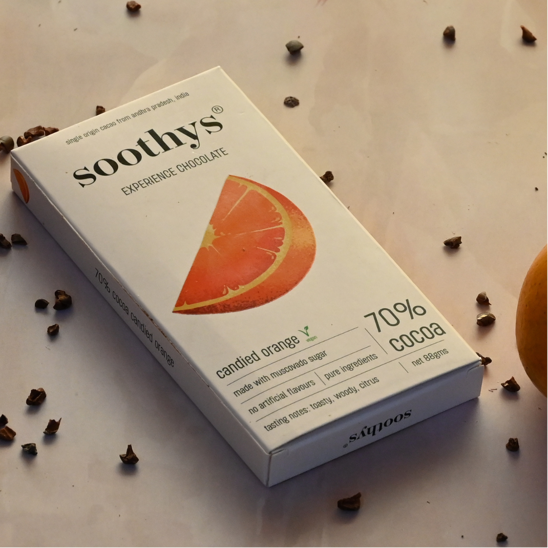 Soothys 70% Dark Vegan Chocolate Bar Candied Orange