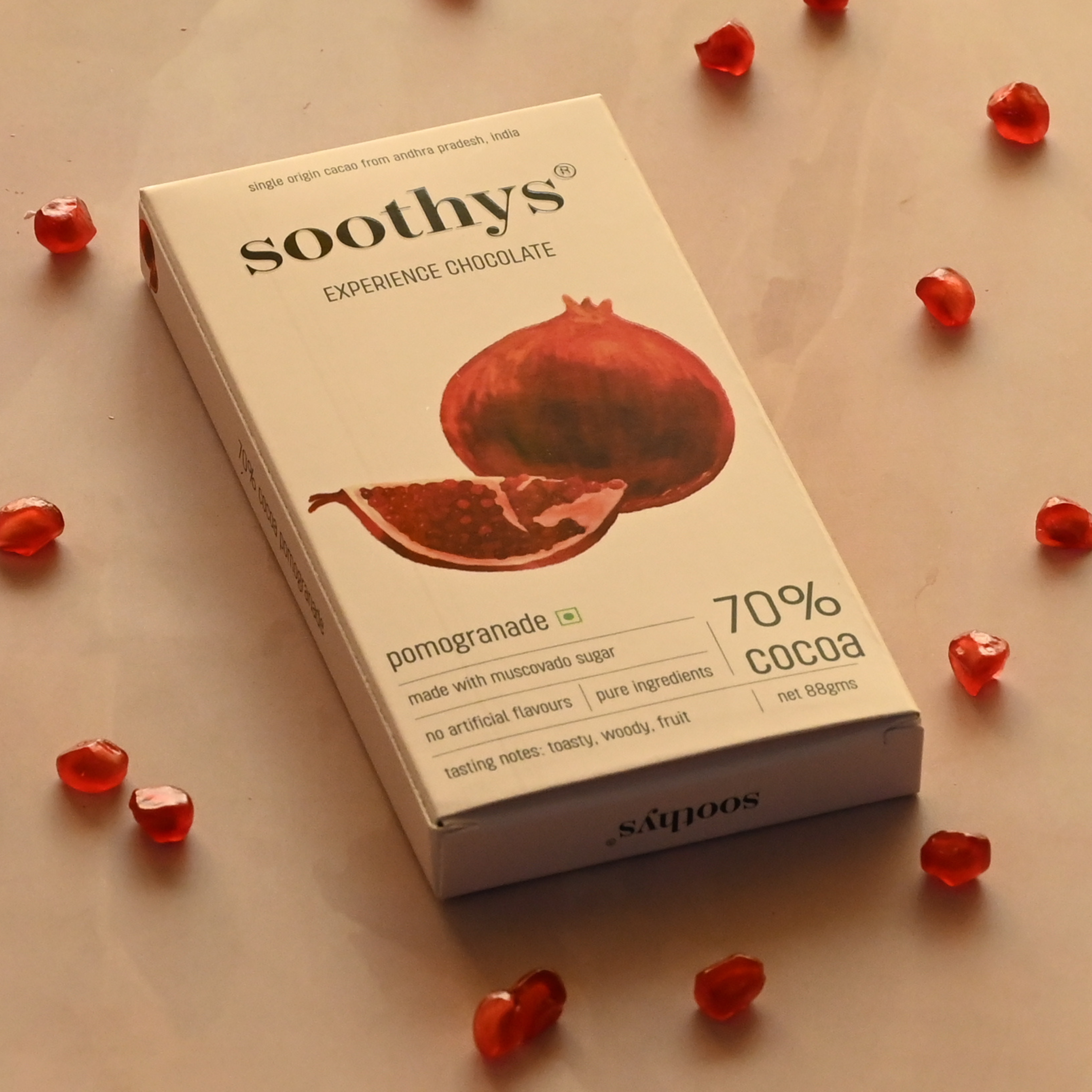 Soothys 70% Dark Vegan Chocolate Bar with Pomegranate