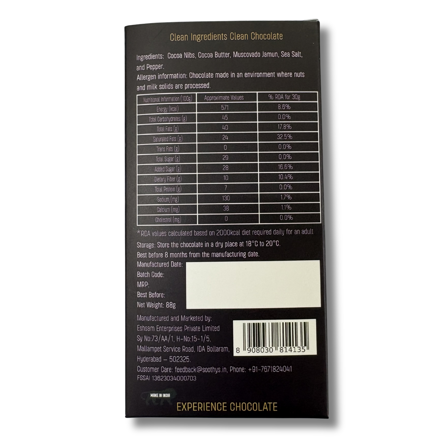 70% Dark Vegan Chocolate Bars with Jamun, Sea Salt and Pepper | 88gms