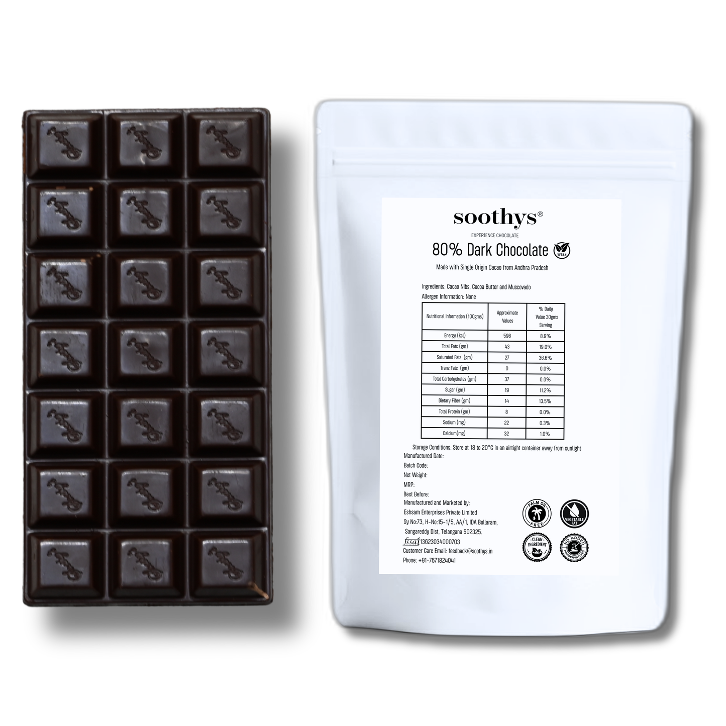 80% Dark Vegan Craft Chocolate Classic Bars | 88gms