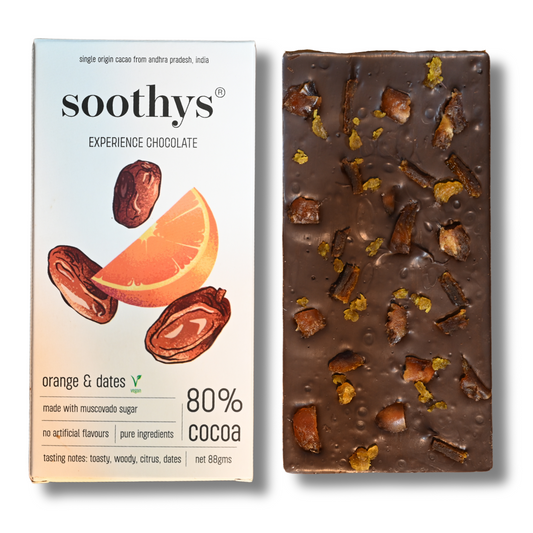 80% Dark Vegan Chocolate Bars Orange and Dates | 88gms