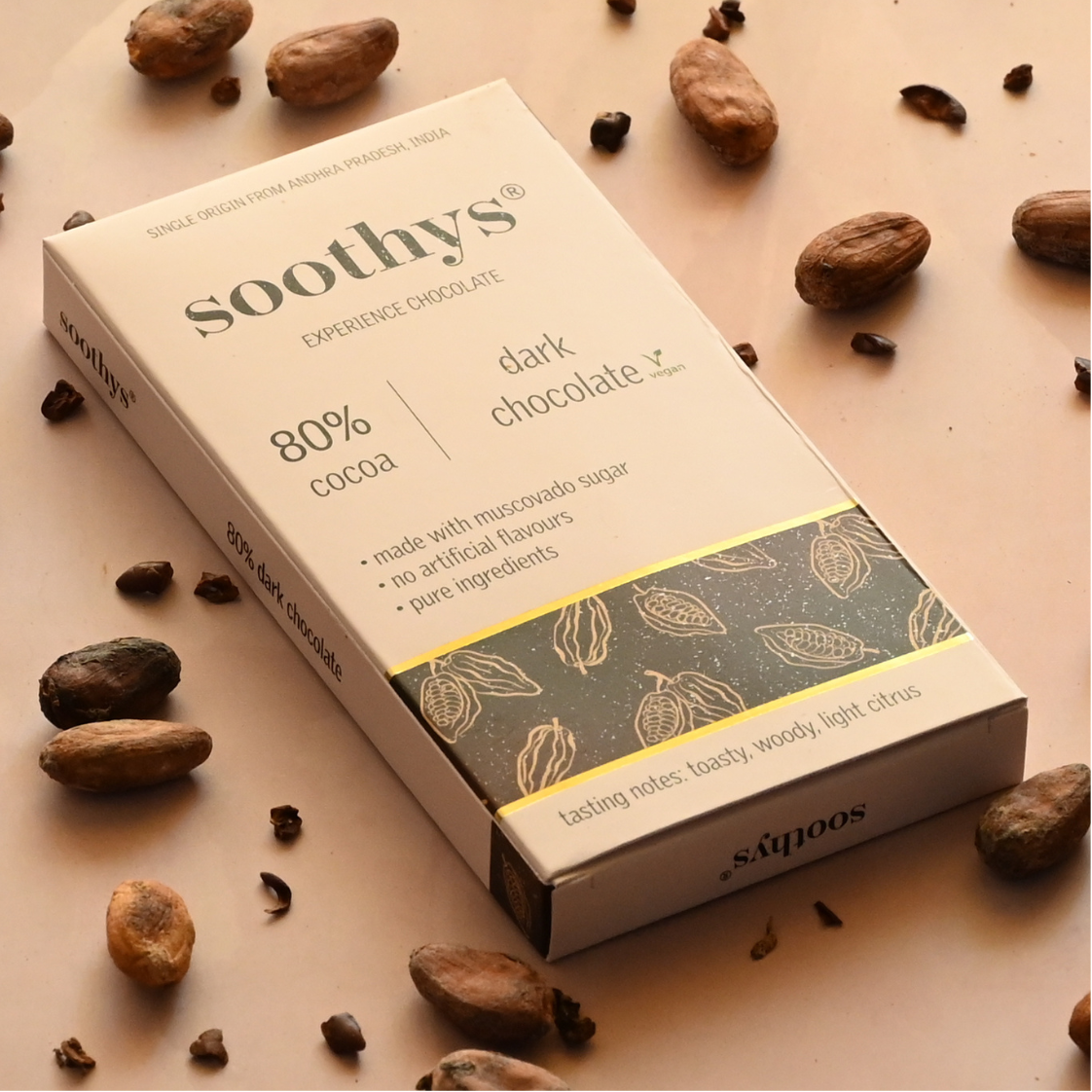 Soothys 80% Dark Vegan Craft Chocolate Classic Bar