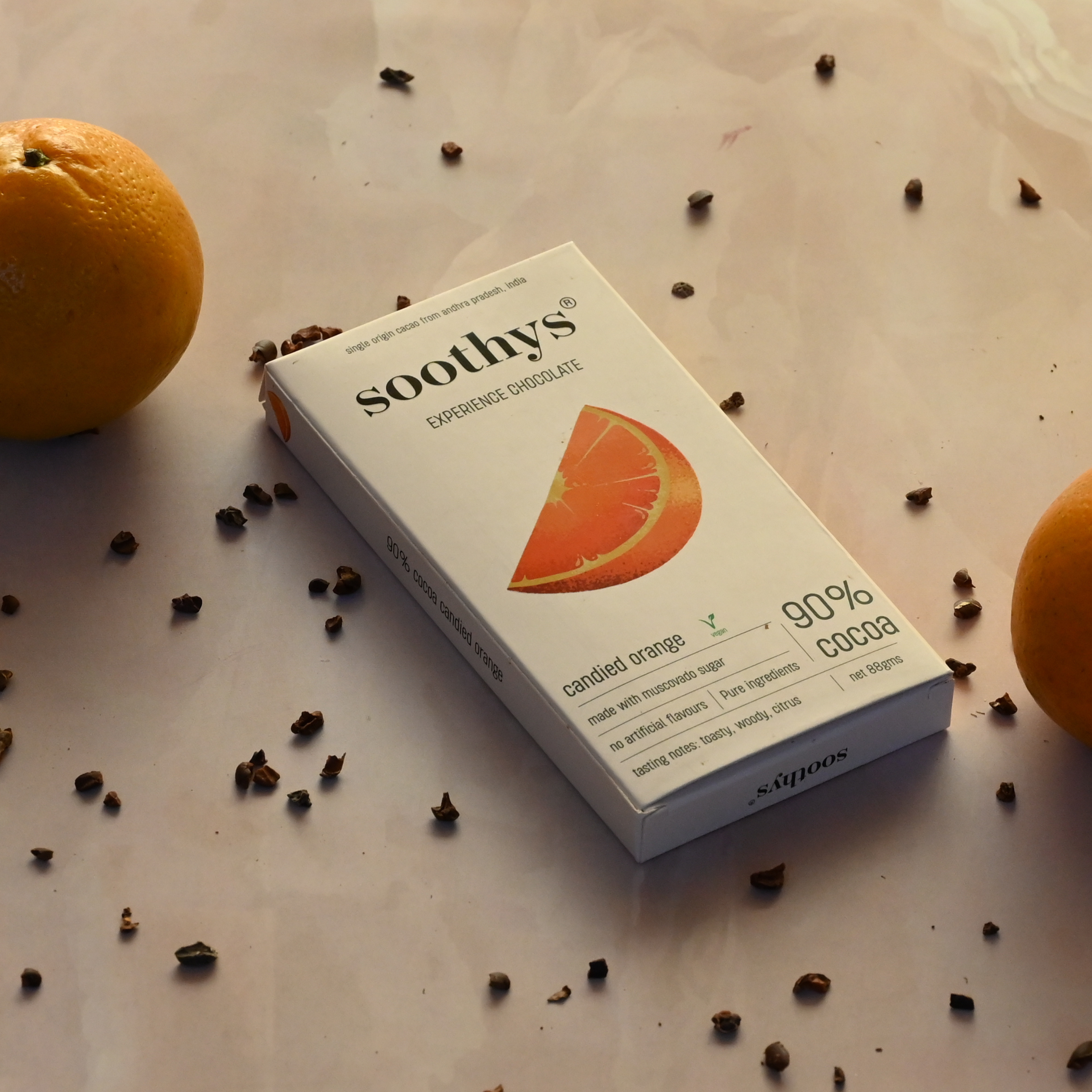 Soothys 90% Dark Vegan Chocolate Bars with Candied Orange