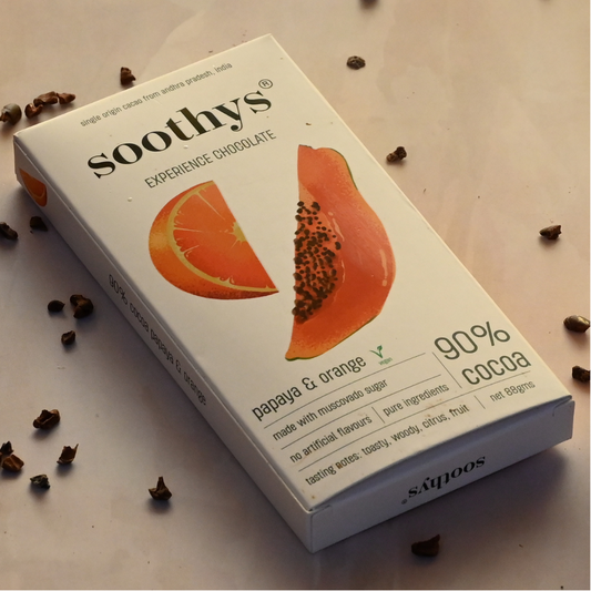 90% Dark Vegan Chocolate Bars with Papaya and Candied Orange | 88gms