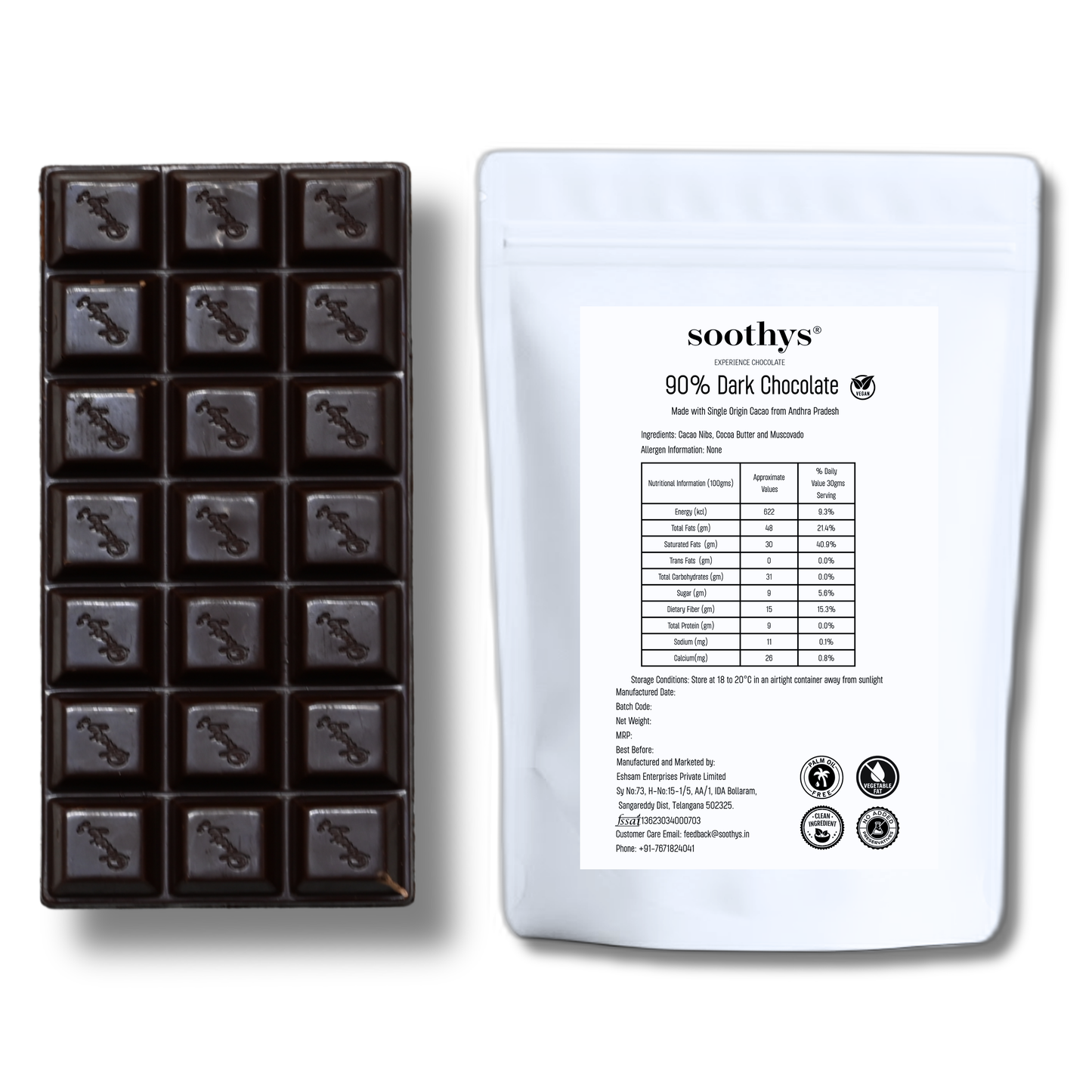 90% Dark Chocolate Bars Vegan | 88gms