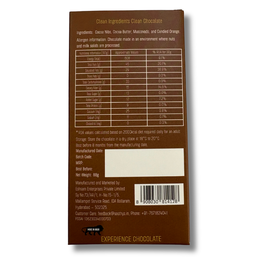90% Dark Vegan Chocolate Bars with Candied Orange | 88gms