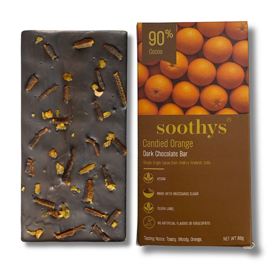 90% Dark Vegan Chocolate Bars with Candied Orange | 88gms