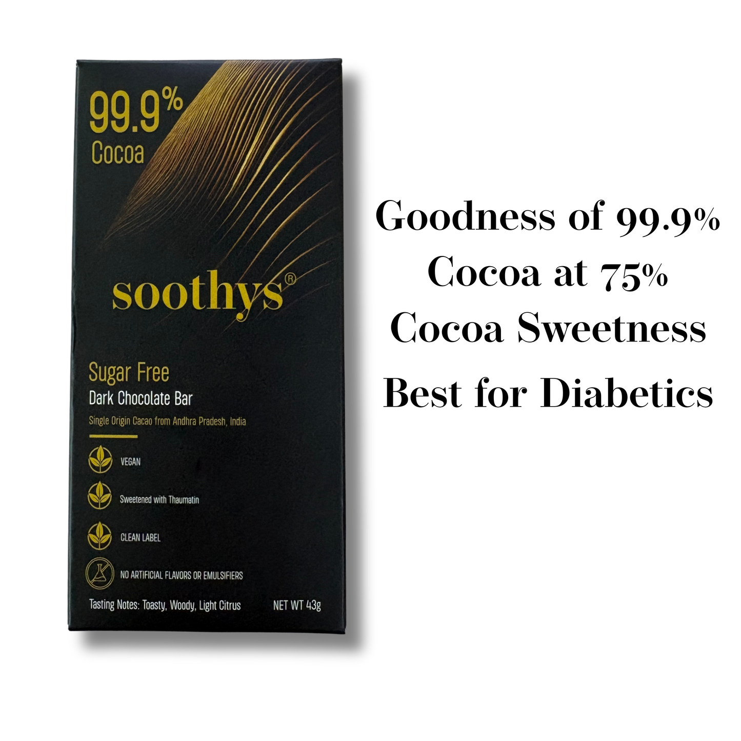 Pack of Five | 99.9% Dark Chocolate Bars Vegan |Sugar Free| 43 gms