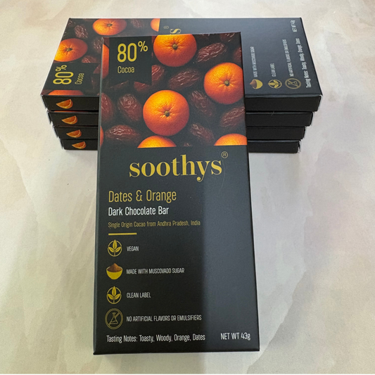 Pack Of 5 | 80% Dark Chocolate Bars |Orange and Dates| Vegan| 43 gms