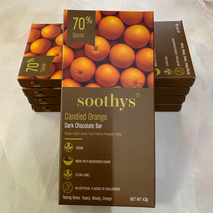 Pack Of 5 | 70% Dark Chocolate Bars | Candied Orange| Vegan | 43 gms