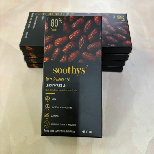 Pack Of 5 | 80% Dark Chocolate Bars Vegan |Date Sweetened| 43 gms