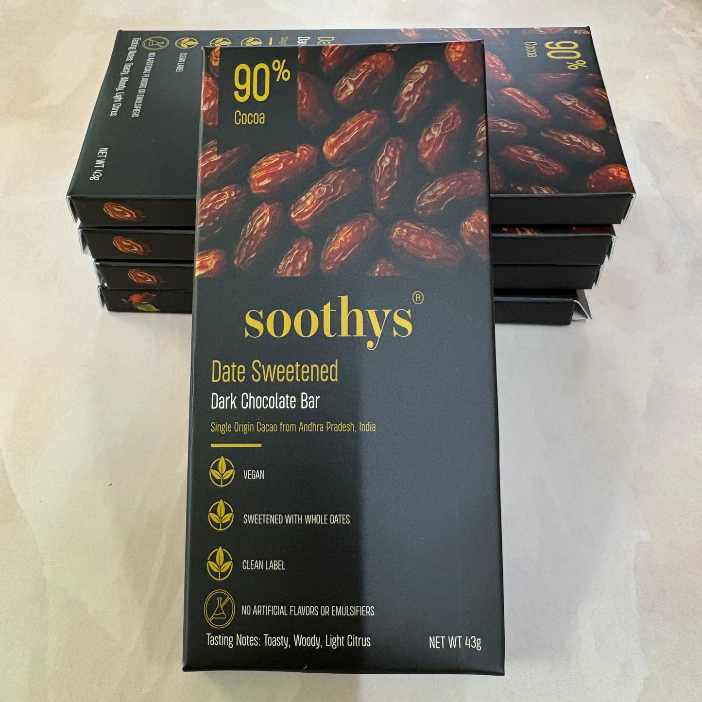 Pack Of 5 | 90% Dark Chocolate Bars Vegan |Date Sweetened| 43 gms