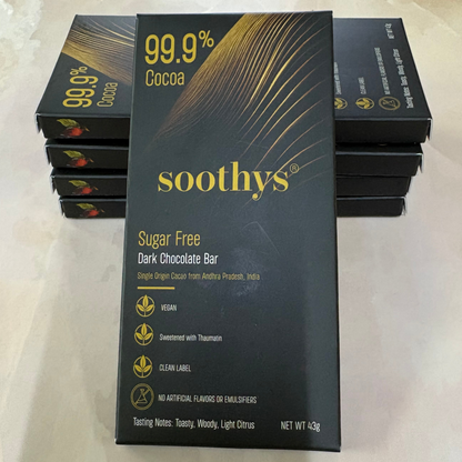 Pack of Five | 99.9% Dark Chocolate Bars Vegan |Sugar Free| 43 gms