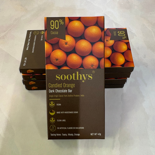 Pack Of 5 | 90% Dark Chocolate Bars |Candied Orange| Vegan | 43 gms